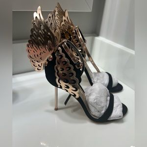 Sophia Webster Sleek black suede sandal with rose gold ankle strap